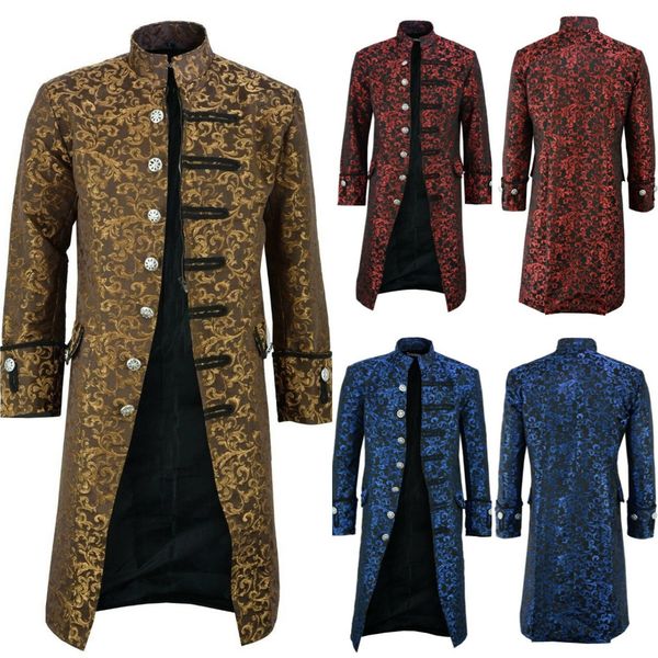 

2019 men jacket streetwear new fashion button steampunk vintage tailcoat gothic frock coat chaqueta hombre casaco masculino, Black;brown