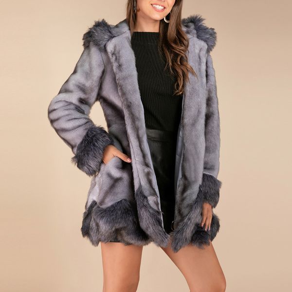 

kancoold long faux fur coat women winter full sleeve casual fur jacket female fashion slim warm overcoat outerwear plus size, Black
