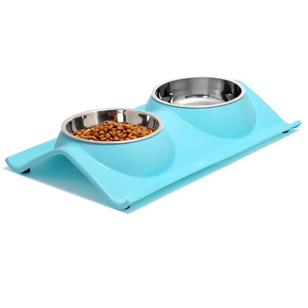 

upsky double dog cat bowls premium stainless steel pet bowls no-spill resin station, food water feeder cats small dogs