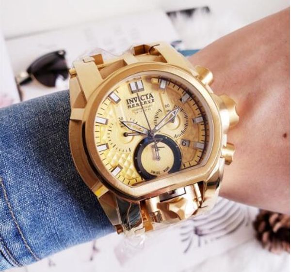 

Real oringal 3a 25210 invicta bolt men 52mm gold tainle teel tainle teel titanium dial 5040 d quartz watch