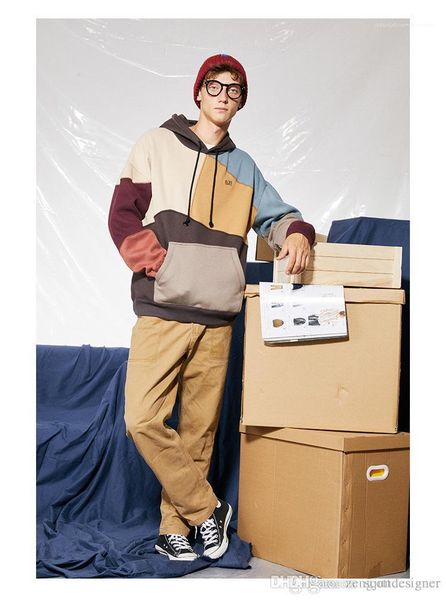 

hoodiees crew neck pullover long sleeve plaid color print homme clothing hip hop style casual apparel mens autumn designer, Black