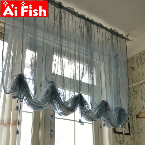 

solid color fan-shaped wavy roman lifting curtain for balcony decoration white partition kitchen window curtain tulle qt053#3