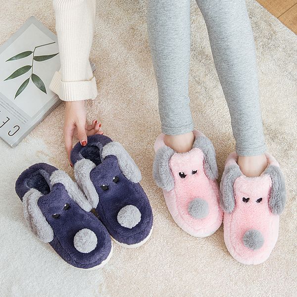 

cartoon dog women winter warm fur slippers 5d embroidery warm men women boys girls house shoes home indoor bedroom slippers mx200425, Black