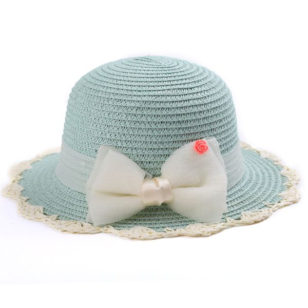 

2020 lace bow straw hat for child summer hats for baby girl boy sun visor hat kids panama beach cap gorros, Blue;gray