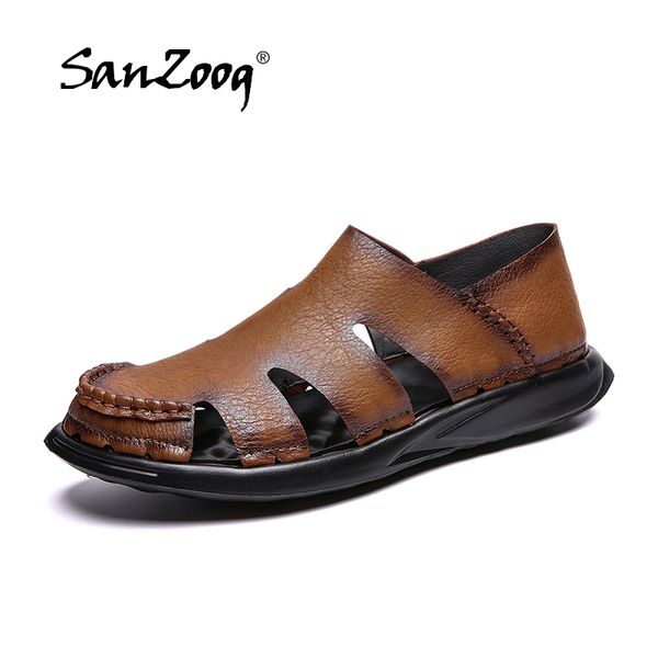 

retro style microfiber leather men sandals comfortable summer casual leather sandals outdoor quality native shoes plus size 46, Black