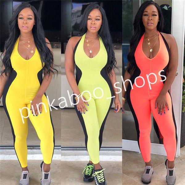 

2020 летние женские комбинезоны брюки v-образным вырезом без рукавов леггинсы дамы спинки сиамские брюки женская мода sexy casual romper s-2, White