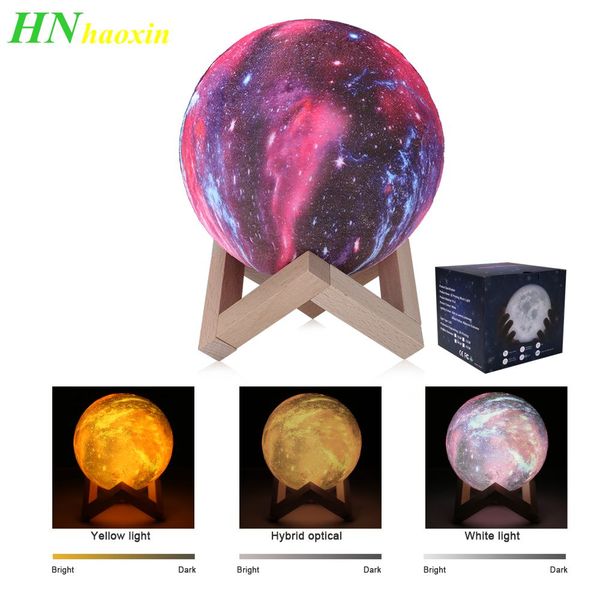 

haoxin 3d печати звезда луна лампа led galaxy lamp 3/16 изменение цвета сенсорный пульт дистанционного управления led night light home decor