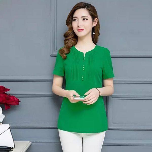 

l-5xl plus size women spring summer chiffon blouses shirts lady casual short sleeve green rose orange blusas df2457, White