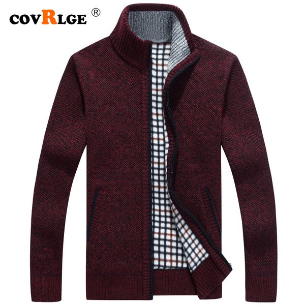 

covrlge men's sweater 2019 autumn casual stand collar slim fit zipper mens warm sweaters standard coat men -3xl red blue mwk002, White;black