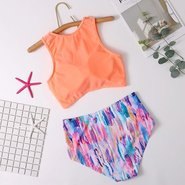 

solid color two-color clothes bikini split high waist feather printing pants bikini clothing swimsuit clothing swimsuit ladies, White;black