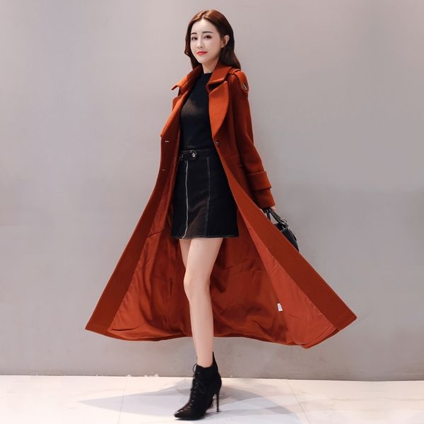 

wertuiop long slim woolen coat female jacket outerwear thick coats 2019 winter new fashion plus size women clothing jacket red, Black