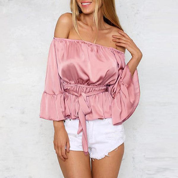 

fashion women lady off shoulder casual long sleeve t-shirt top, White