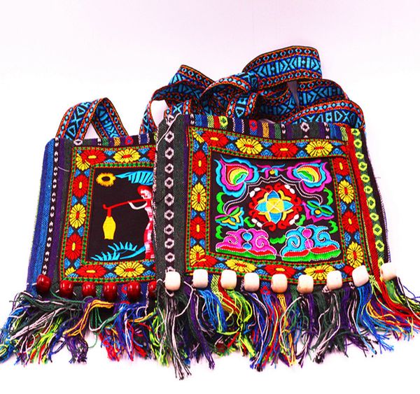

200pcs chinese hmong bag embroidered handbag ethnic style shoulder bags tribal tassels fringed shoulder bag