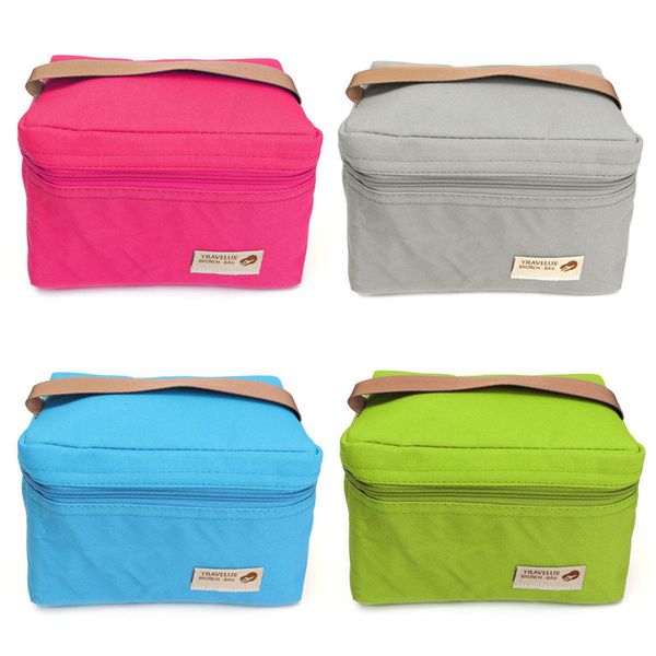 

portable thermal travel picnic lunch box storage bag waterproof picnic carry tote lunch bags solid green blue gray rose clutches, Blue;pink