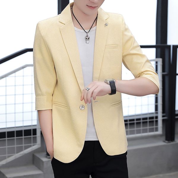 

the new summer 2020 men's fashion pattern sleeve small suit slim leisure suit young, White;black