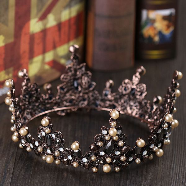 

royal vintage baroque full circle crystal bride queen crown tiaras bridal diadem wedding coronal headpiece hair ornaments sl, Golden;white