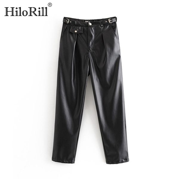 

high waist pu leather pants solid women winter fleece pants streetwear black faux leather pockets trousers high elastic waist, Black;white