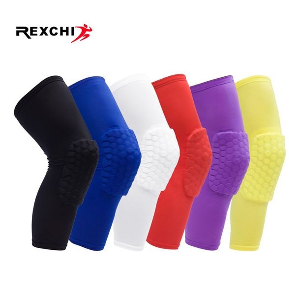 

rexchi 1pc basketball knee pads sleeve honeycomb brace elastic kneepad protective gear patella foam support volleyball support, Black;gray