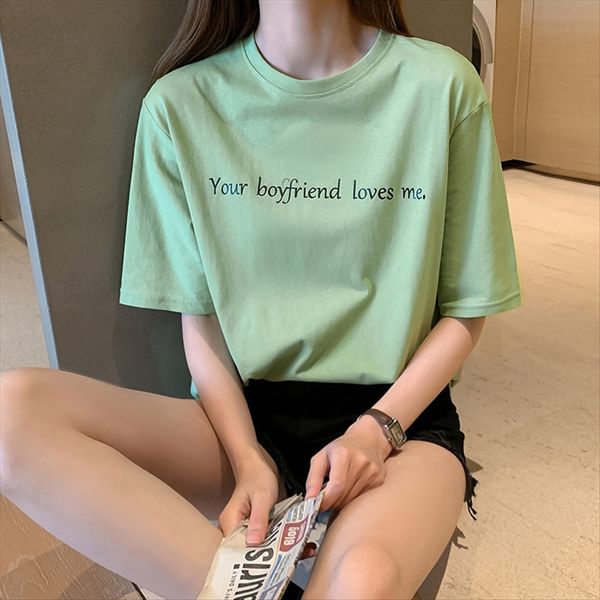 

pure cotton half-sleeve t- women's loose 2020 letter all-match casual t- shirt base shirt ins top, White