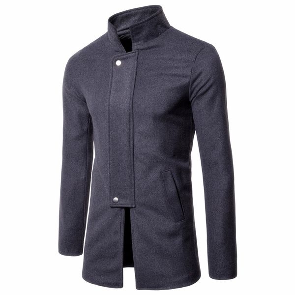 

mens coats 2019 slim men stand collar tailored coat of solid color cloth, Black