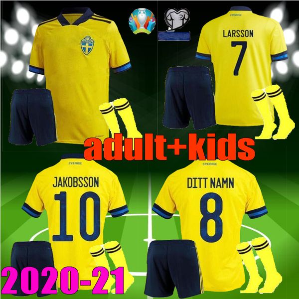 

men kids 20 21 sweden soccer jerseys kits 2020 sverige home forsberg maillot de foot lindelof guidetti boys football shirt uniforms, Black;yellow
