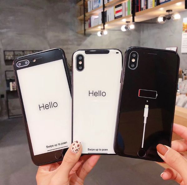 

for iphone 6s plus funny designer hello shape phone case tpu tempered glass phone for iphone x white black color