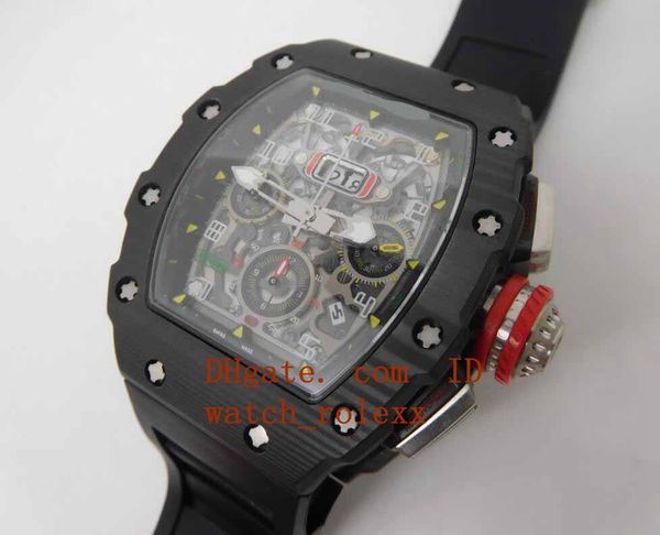 

mens luxry selling rm011-03 automatic flyback chronograph eta 7750 full solid black forged carbon case deployant buckle watches, Slivery;brown