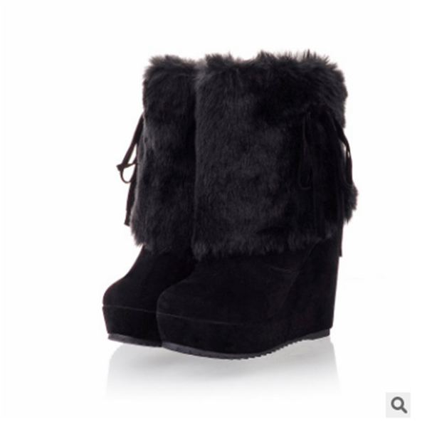 

new slope heel high-heeled snow boots women's thick sole large size 40-43 short boots, Black