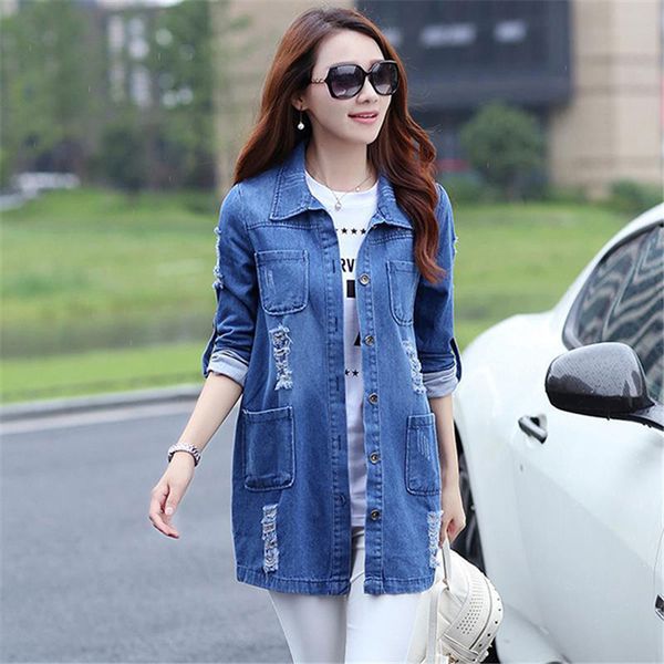 

spring women harajuku jacket long sleeve single breasted female solid slim denim jacket autumn women hole denim plus size, Black;brown
