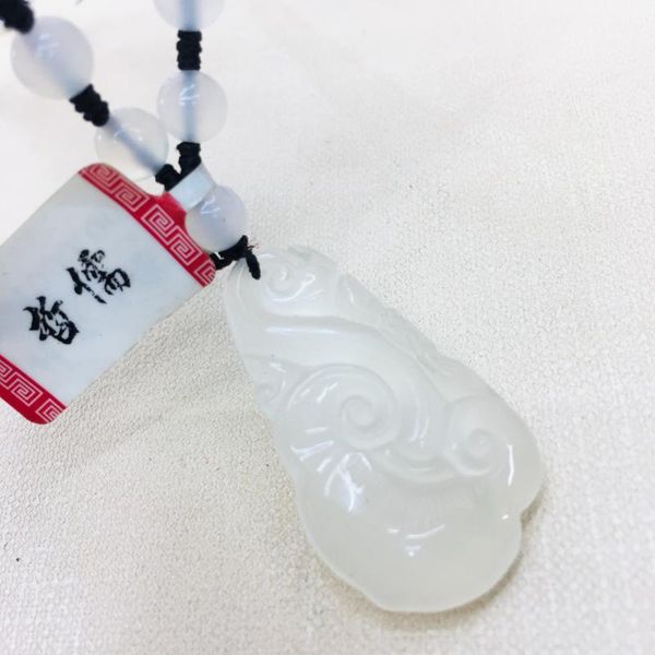 

натуральный бразильский нефрит резьба по нефриту белый жуйи кулон с халцедоном бисерное ожерелье мужская женская цепь свитера, Silver