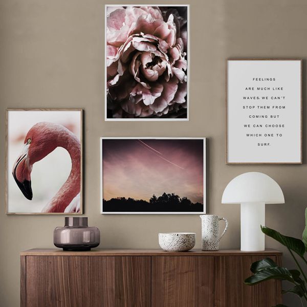 

wall art print poster nordic picture animal canvas home decor flamingo peony flower forest quotes scenery painting study modular
