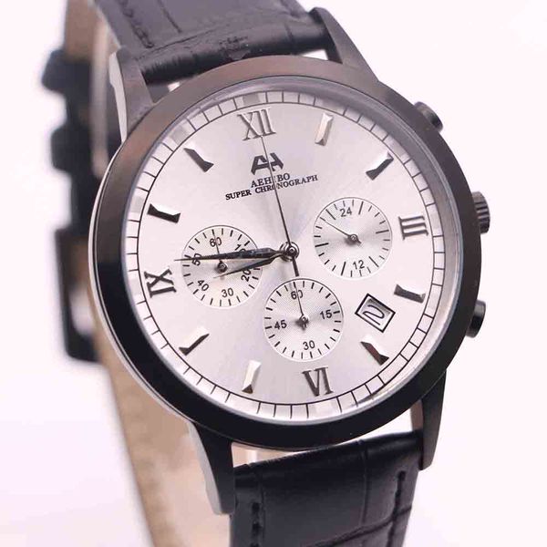 

aehibo quartz battery all subdials working mens watch roman number watches 43mm white dial super chronograph hardlex wristwatches, Slivery;brown