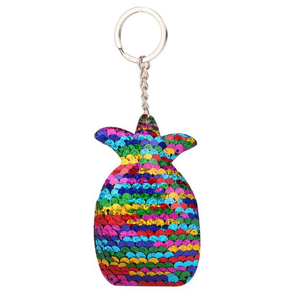 

cute fruit pendant keychain bling sequins pineapple keyring for women bag key chains summer jewelry, Silver