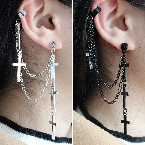 

fashioncrosses black silver cross earrings personality ladies hip hop multi-layer tassel pendant earrings student party jewelry