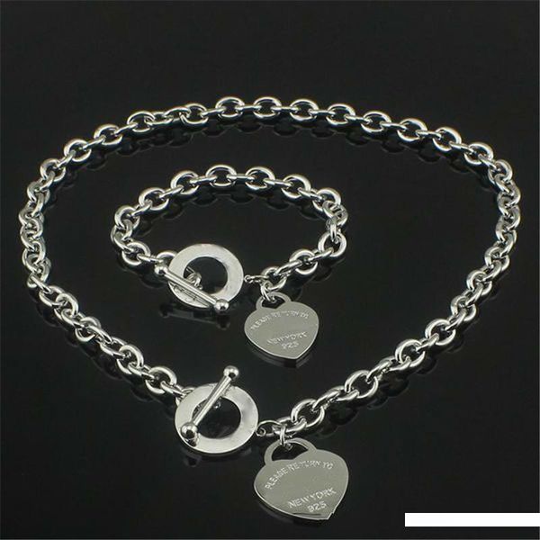 

рождественский подарок 925 любовь ожерелья серебра + браслет wedding jewelry себе сердце кулона ожерелье браслет наборы 2 в 1, Silver