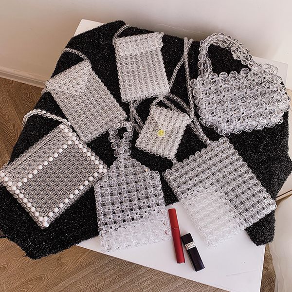 

luxury clear pearls beading bags for women handbags transparent acrylic beaded shoulder messenger bags ladies phone bag design