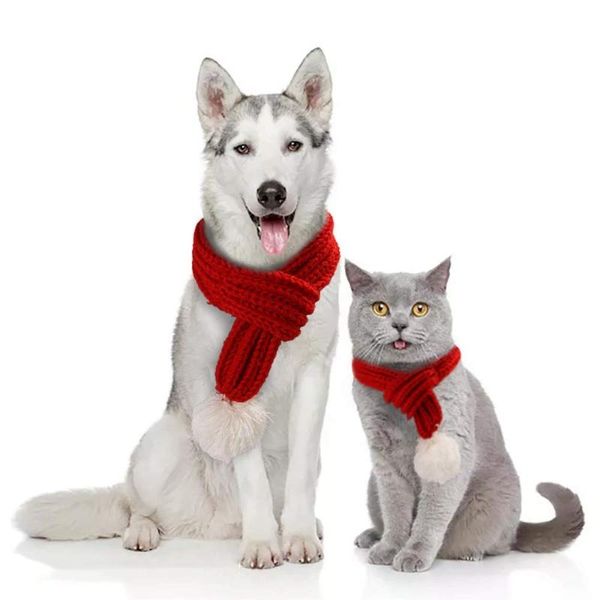 

nacoco christmas dog knitted scarf with white pompom warm bandana winter holiday pet accessories cat scarves for small medium ca
