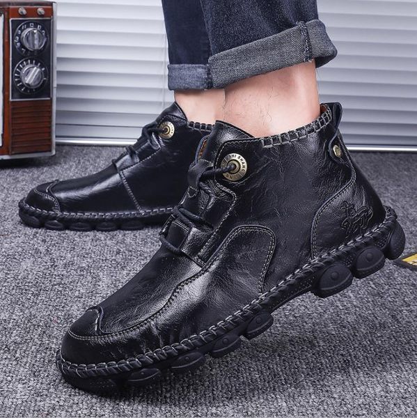 

jonewu 2020 fashion casual latest shoes men martin shoes men's leather short boots shoes men casual, Black