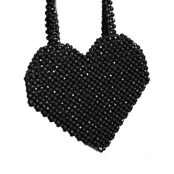 

fashion spring and summer new handmade bag heart-shaped beaded handbag black