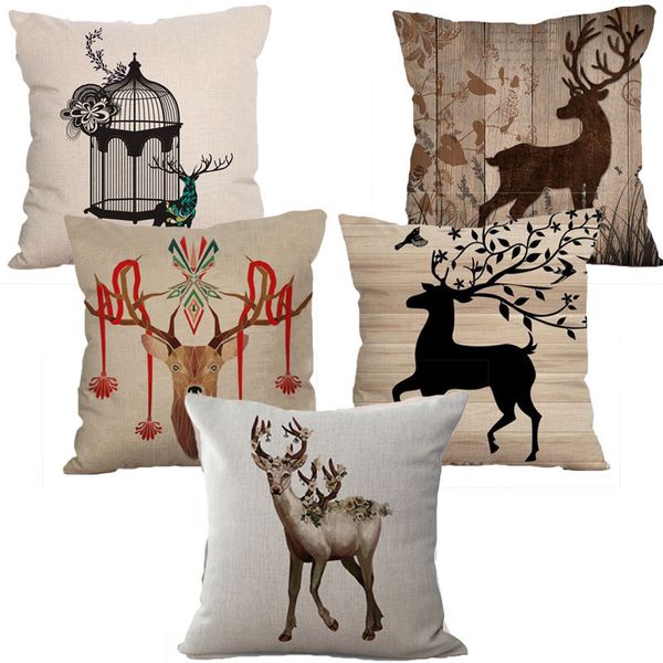 

подушки декоративные покрывала льняные подушки 45 * 45 подушка обложка диван deer printed наволочки для гостиной pillowcover 40579