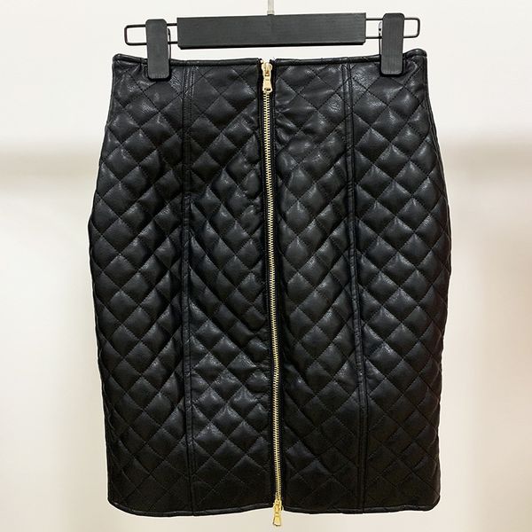

1107 2019 autumn brand same style skirts empire pu pure color above knee fashion womens clothes oulaidi, Black