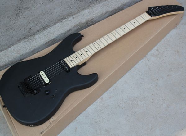 Фабрика прямой продажи матовая черная электрическая гитара с Флойдом Роуз, кленник, 24 лада, можно настроить