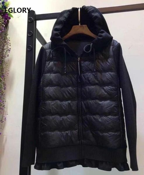 

hooded coat 2020 autumn winter fashion parka coat outerwear women knitted patchwork long sleeve casual black coats, Black;brown