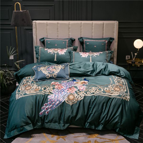 

peacock embroidery 1/4/6 pcs bedding set bedclothes 1000tc egyptian cotton bed linens duvet cover set bed sheet