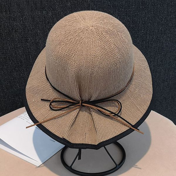 

new summer bow knitted bucket hats women cotton sun visors fashion outdoors travel beach dome hat adjustable caps 6 colors, Blue;gray