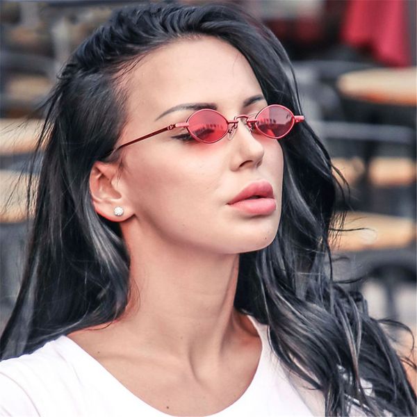 

women fashion narrow sunglasses luxury retro eyewear mirror glasses metal frame small oval sunglasses female uv400 red shades, White;black