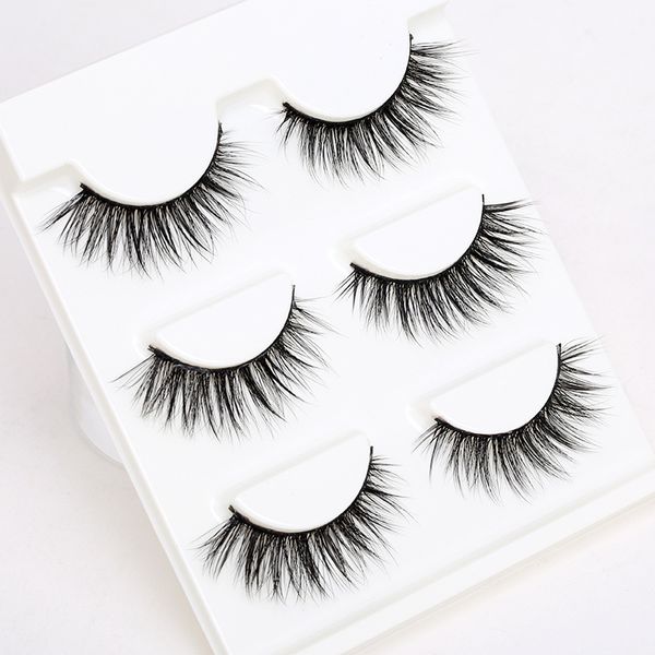 

3 pair 3d natural bushy cross false eyelashes mink hair eye lashes black