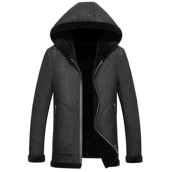

2019 new genuine natural sheepskin men coats warm wool motorcycle snow jacket, Black