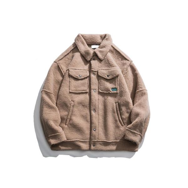 

японский харадзюку кнопка вверх искусственный мех шерпа куртка пальто для мужчин и женщин городская уличная повседневная зимняя верхняя одеж, Black