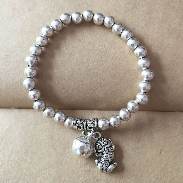 

b1398 ancient silver beads bracelet national style bell bracelet elastic rope metal beads bracelet, Black
